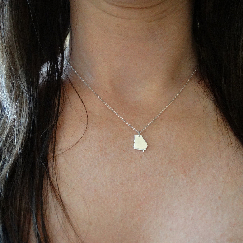 Collier État de Géorgie – Breloque GA en argent sterling sur chaîne de 45 cm