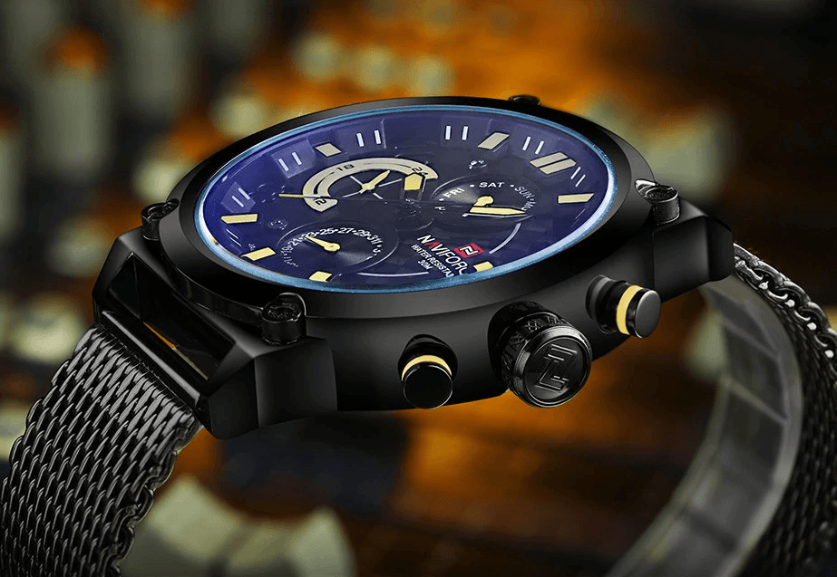 Montres à Quartz Analogiques Multifonctions pour Hommes, Étanche avec Bracelet en Maille d'Acier Inoxydable, Excellent Design, Cadeau Parfait