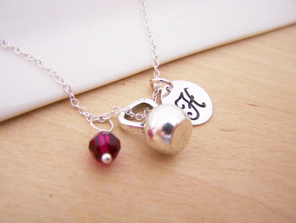 Collier Kettlebell – Argent Sterling avec Pierre de Naissance et Breloque Initiale