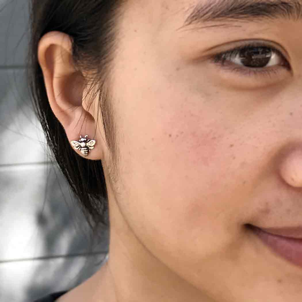 Puces d'oreilles abeille en argent sterling – Clous abeille de 9x11mm