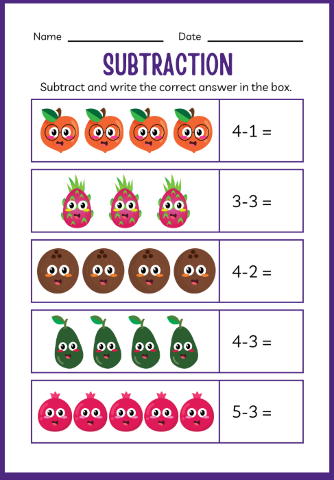 Kindergarten Subtraction Workbook – 19 Printable Pages | Instant PDF Download