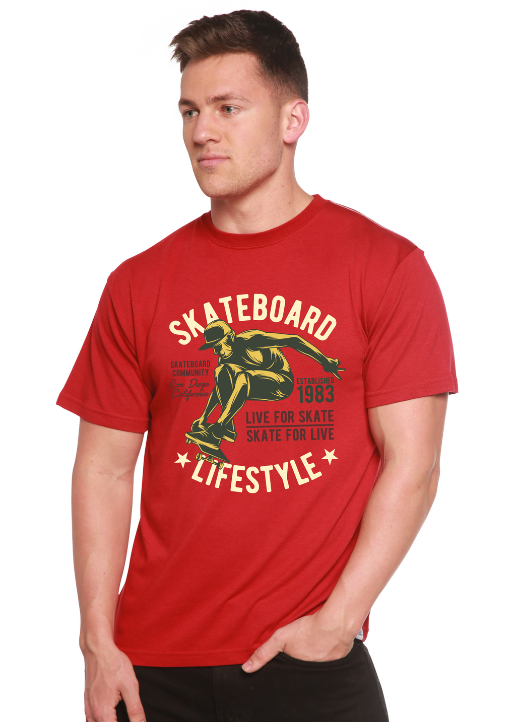 T-shirt à manches courtes et motif en viscose de bambou/coton biologique pour homme Skateboard Lifestyle