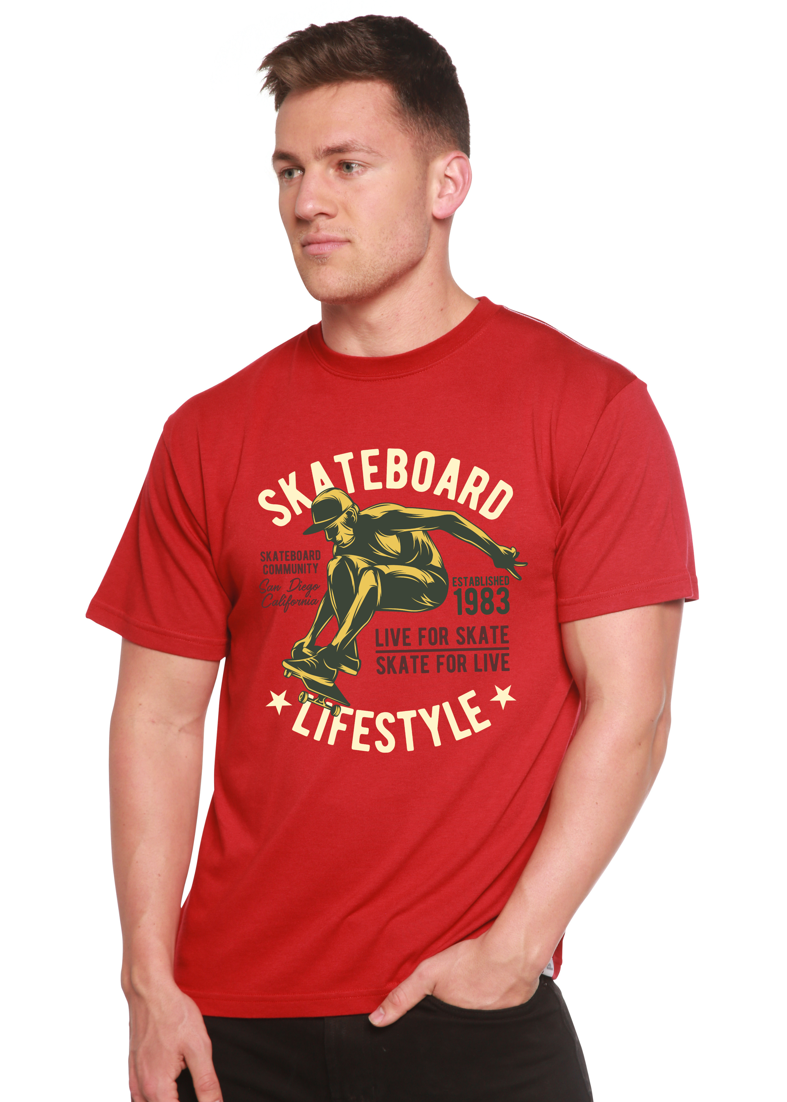 T-shirt à manches courtes et motif en viscose de bambou/coton biologique pour homme Skateboard Lifestyle