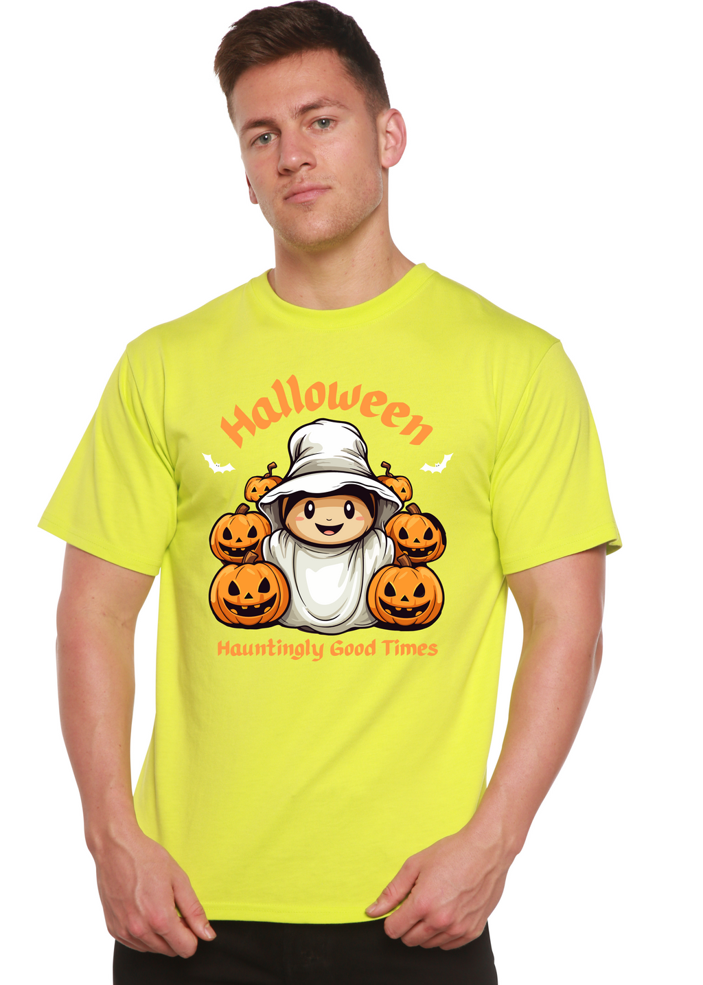 T-shirt graphique à manches courtes en viscose de bambou/coton biologique pour homme sur le thème "Halloween : L'horreur amusante"
