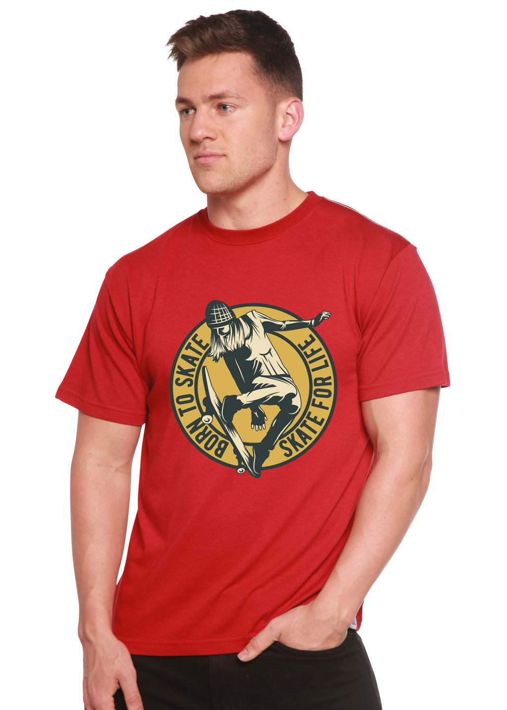 T-shirt à manches courtes en viscose de bambou et coton biologique avec motif « Skate For Life » pour homme