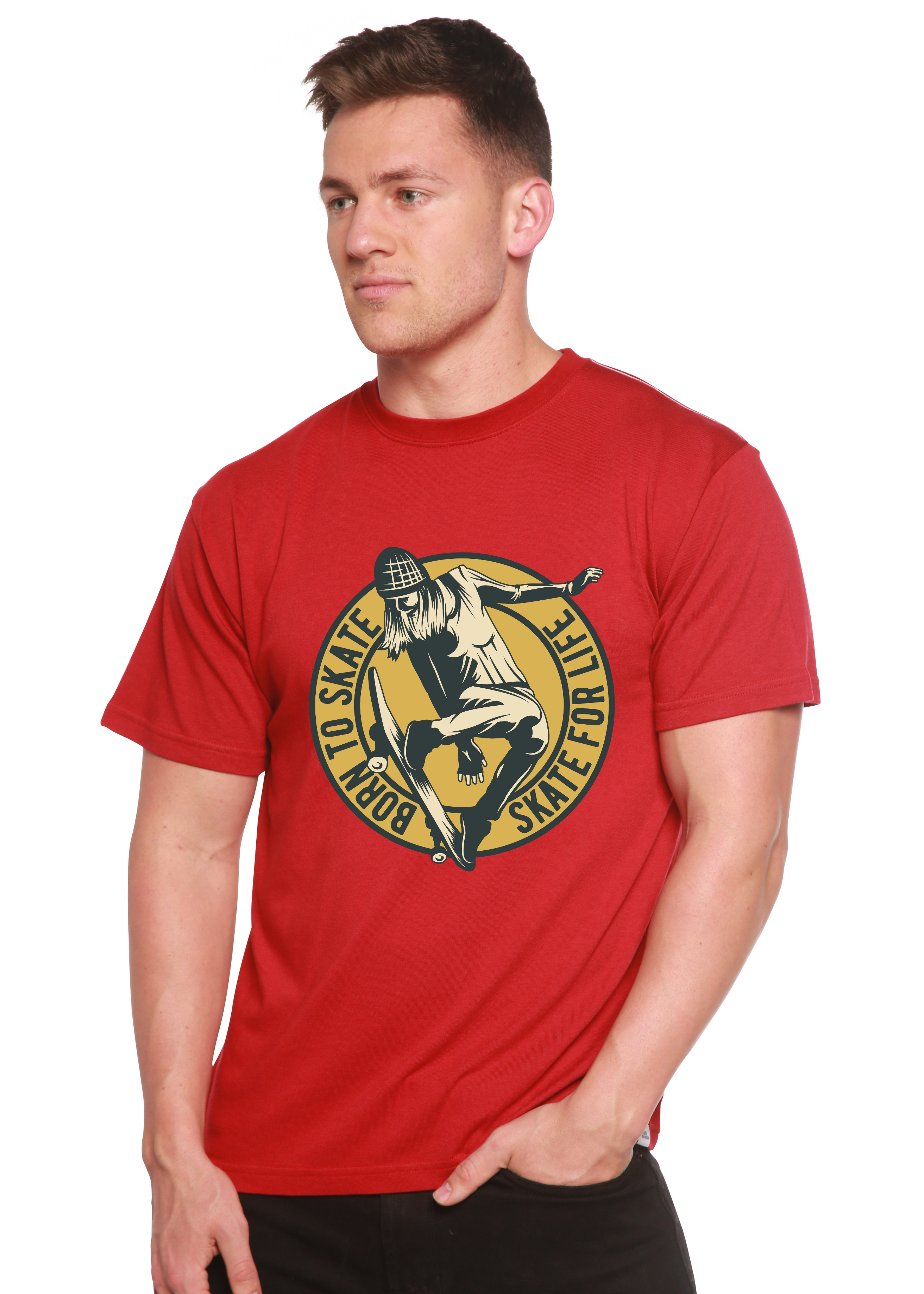 T-shirt à manches courtes en viscose de bambou et coton biologique avec motif « Skate For Life » pour homme