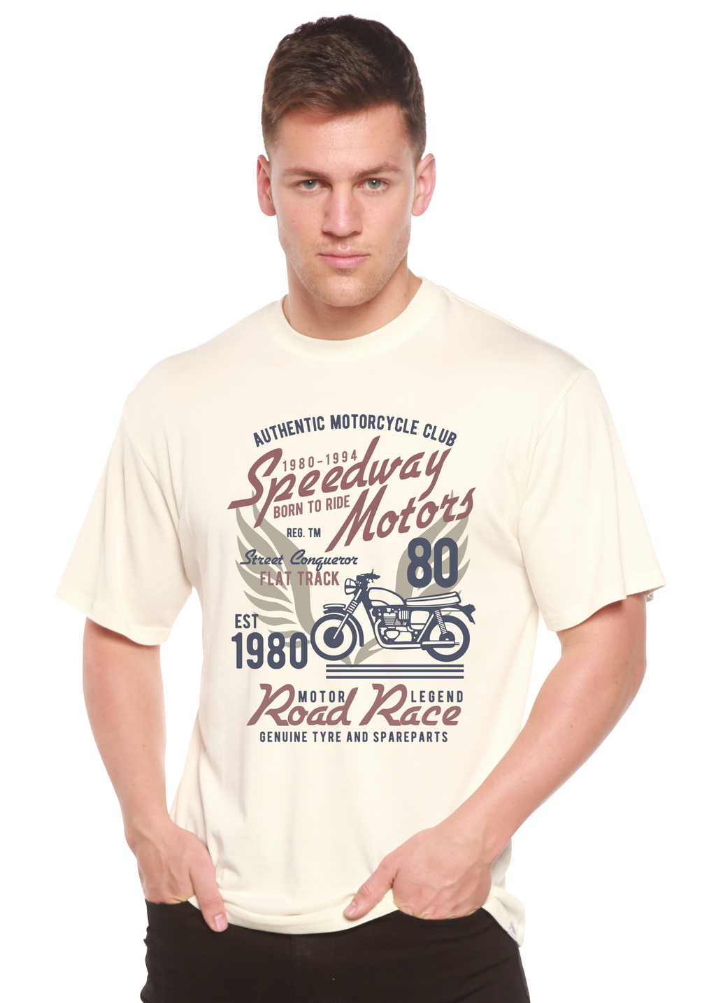 T-shirt graphique Speedway Motor Spun Bamboo® à manches courtes en viscose de bambou/coton biologique pour homme