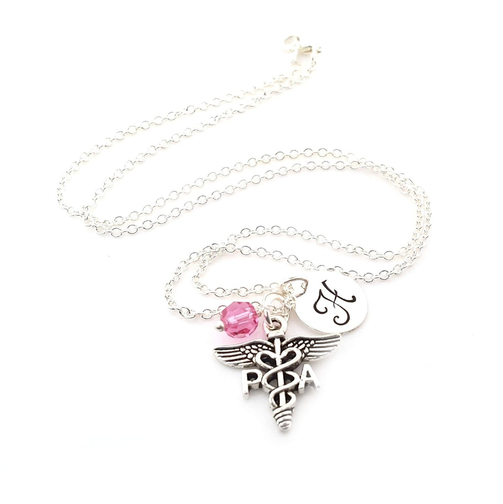 Physician Assistant (PA) Charm Necklace – Personalized Sterling Silver Jewelry with Initial & Birthstone or Pearl