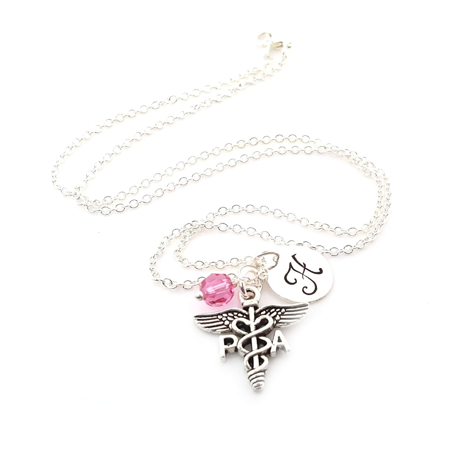 Physician Assistant (PA) Charm Necklace – Personalized Sterling Silver Jewelry with Initial & Birthstone or Pearl