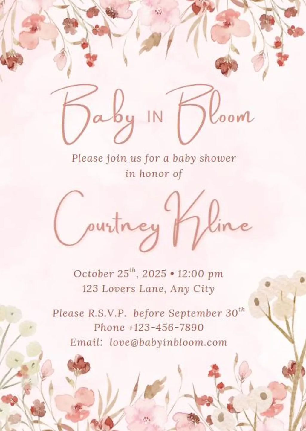 Invitation bébé en fleurs, Invitation et carte de remerciement de fête prénatale Fleurs sauvages