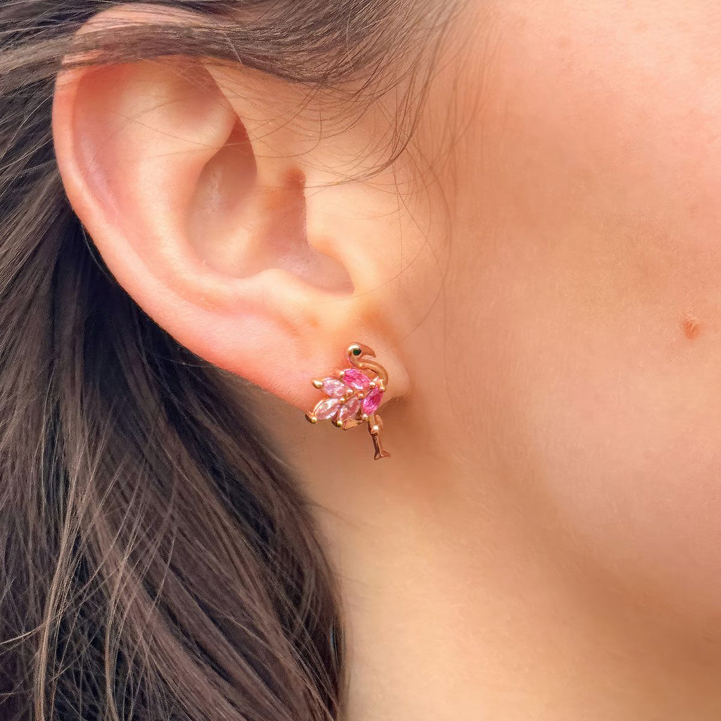 Boucles d'oreilles flamant rose en argent sterling