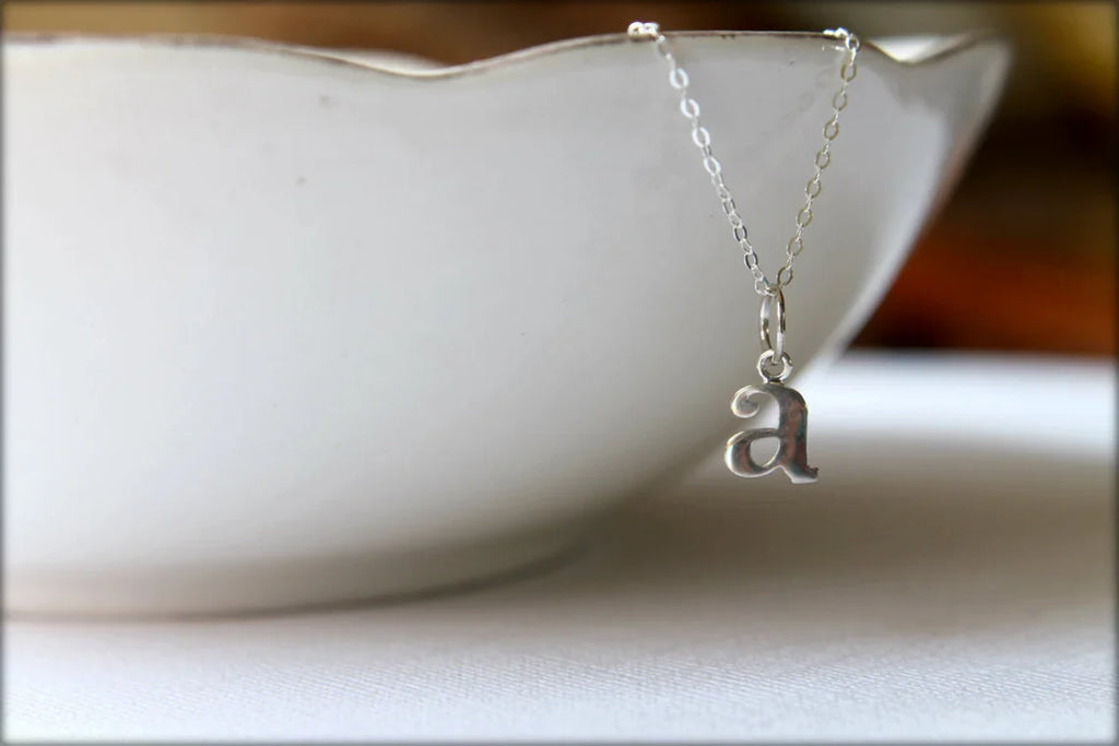Tiny Typewriter Initial Necklace – Choose Your Letter, Sterling Silver Charm on 16" Chain