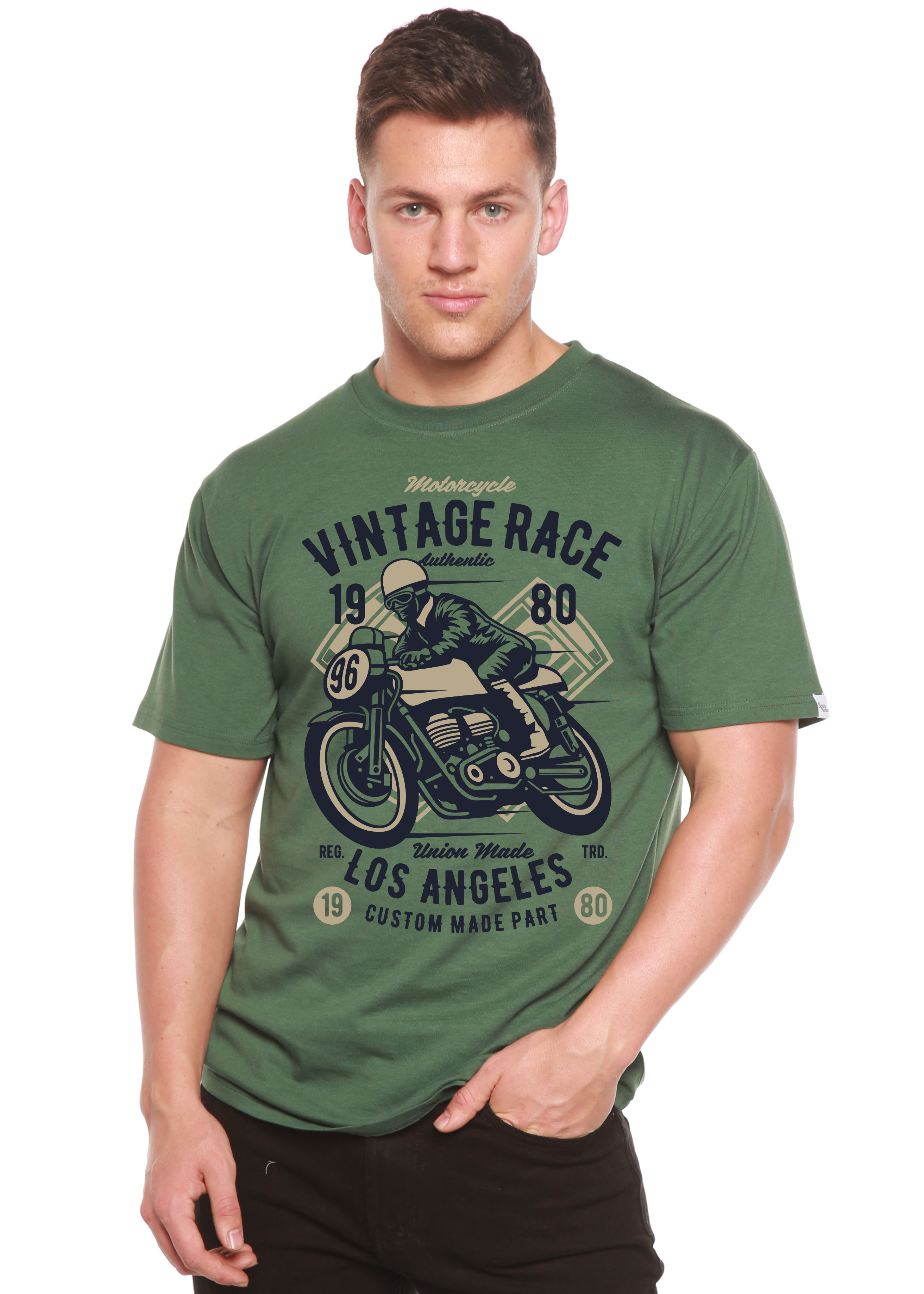 T-shirt graphique à manches courtes en bambou viscose/coton biologique Spun Bamboo® Vintage Race pour homme