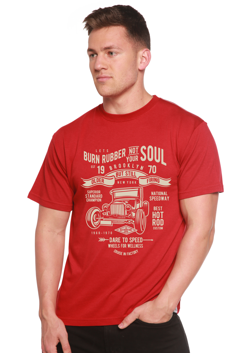 T-shirt graphique à manches courtes Burn Rubber en viscose de bambou/coton biologique pour homme