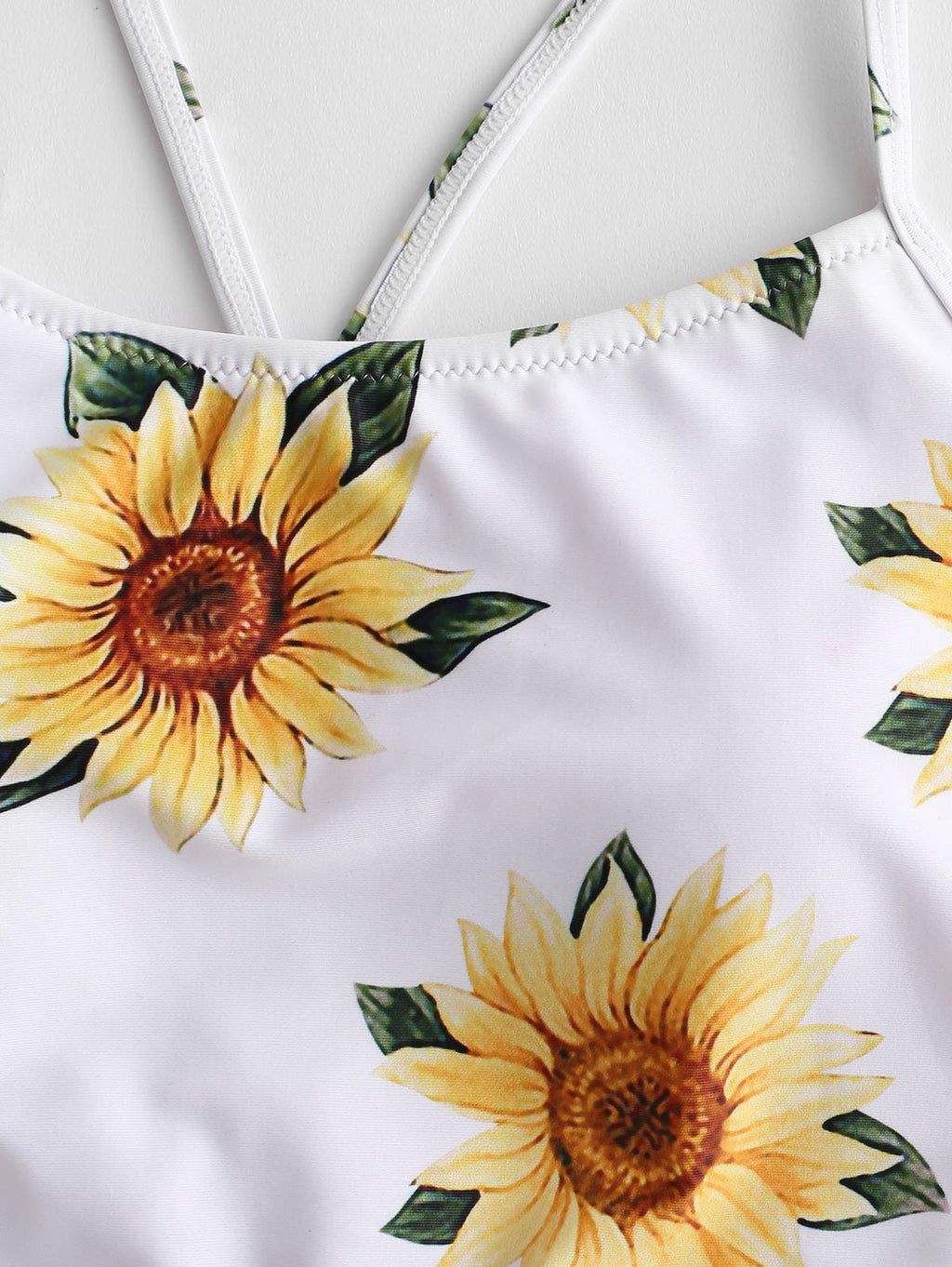 Maillot de bain bikini taille haute tournesol, maillot de bain floral pour femme, haut court floral avec nœud avant, ensemble bikini taille haute deux pièces pour femme, maillot de bain taille haute d'été