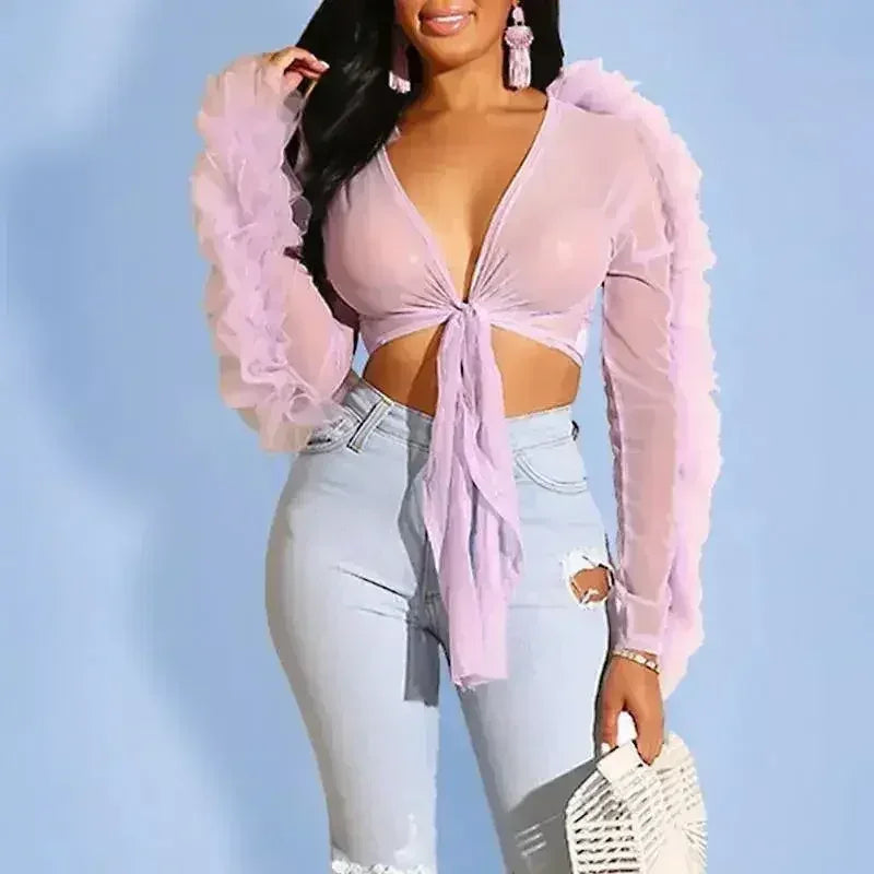 Haut court tissé de style gothique noir pour femme Club sexy transparent