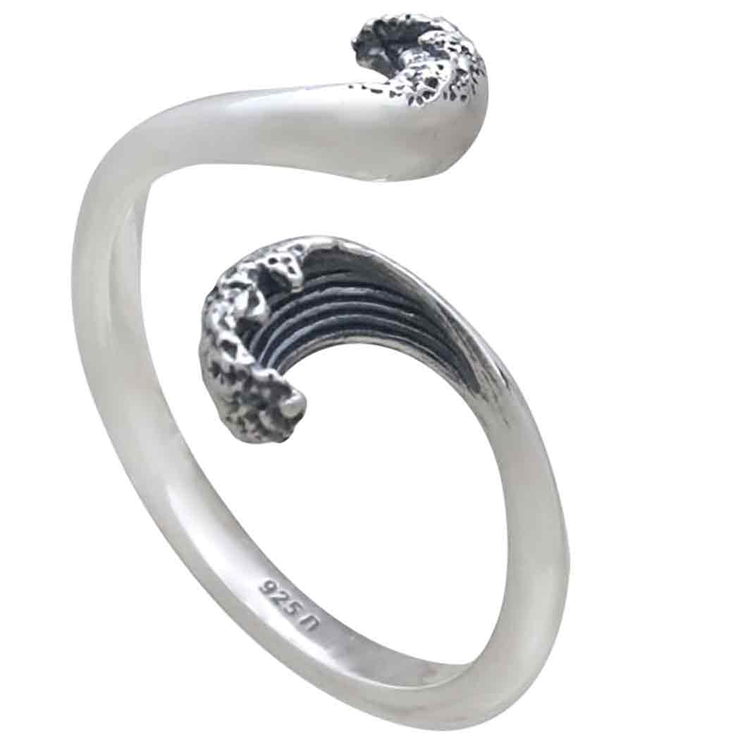 Bague réglable en argent sterling avec vague stylisée – Design Yin Yang Énergie de l'océan