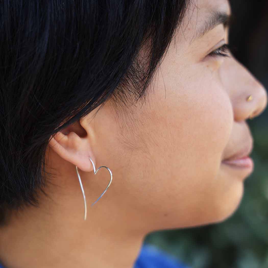 Boucles d'oreilles créoles cœur en fil d'argent sterling – 39x28mm