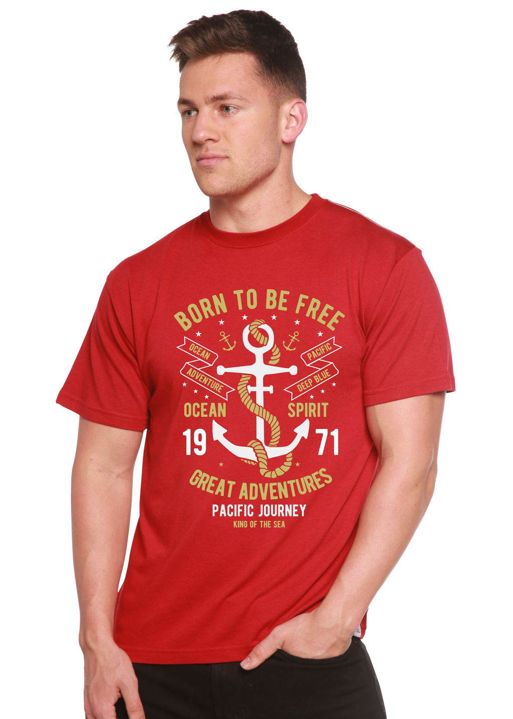 T-shirt graphique à manches courtes en bambou-viscose/coton biologique « Born To Be Free » pour homme