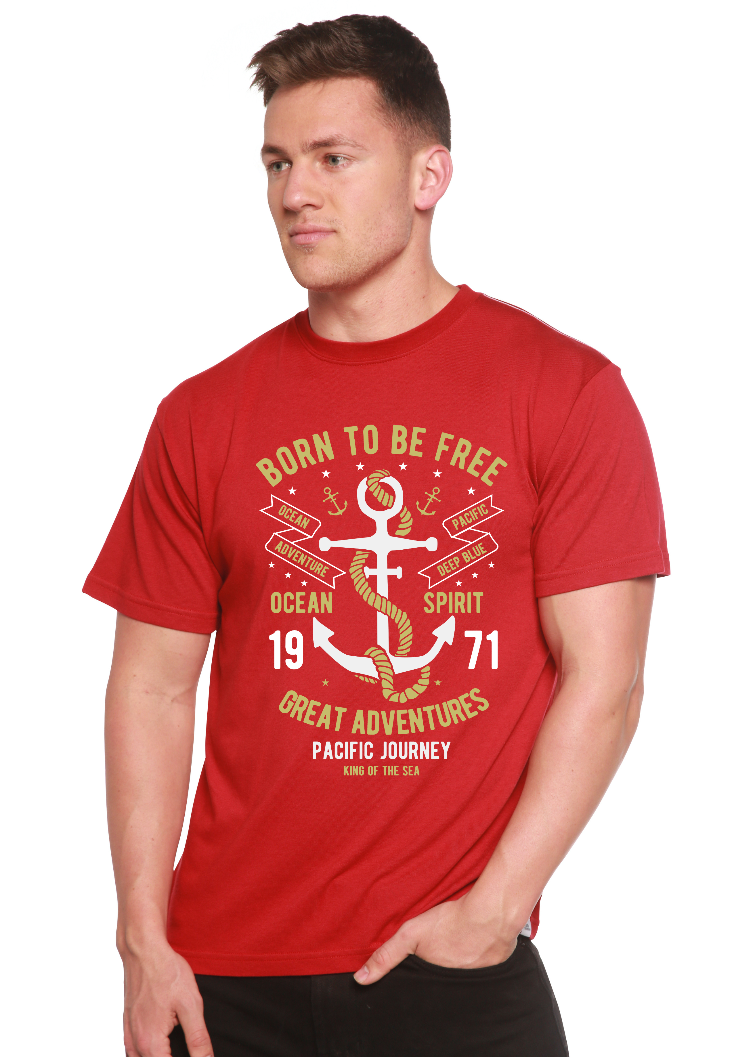 T-shirt graphique à manches courtes en bambou-viscose/coton biologique « Born To Be Free » pour homme
