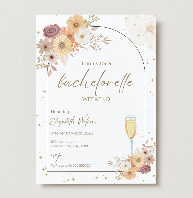 Invitation pour un week-end d'enterrement de vie de jeune fille "Wildflower" – Modèle Canva
