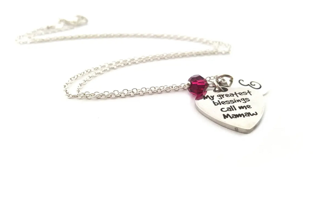 Collier "Appelle-moi Mamie" – Argent sterling avec pierre de naissance et breloque initiale