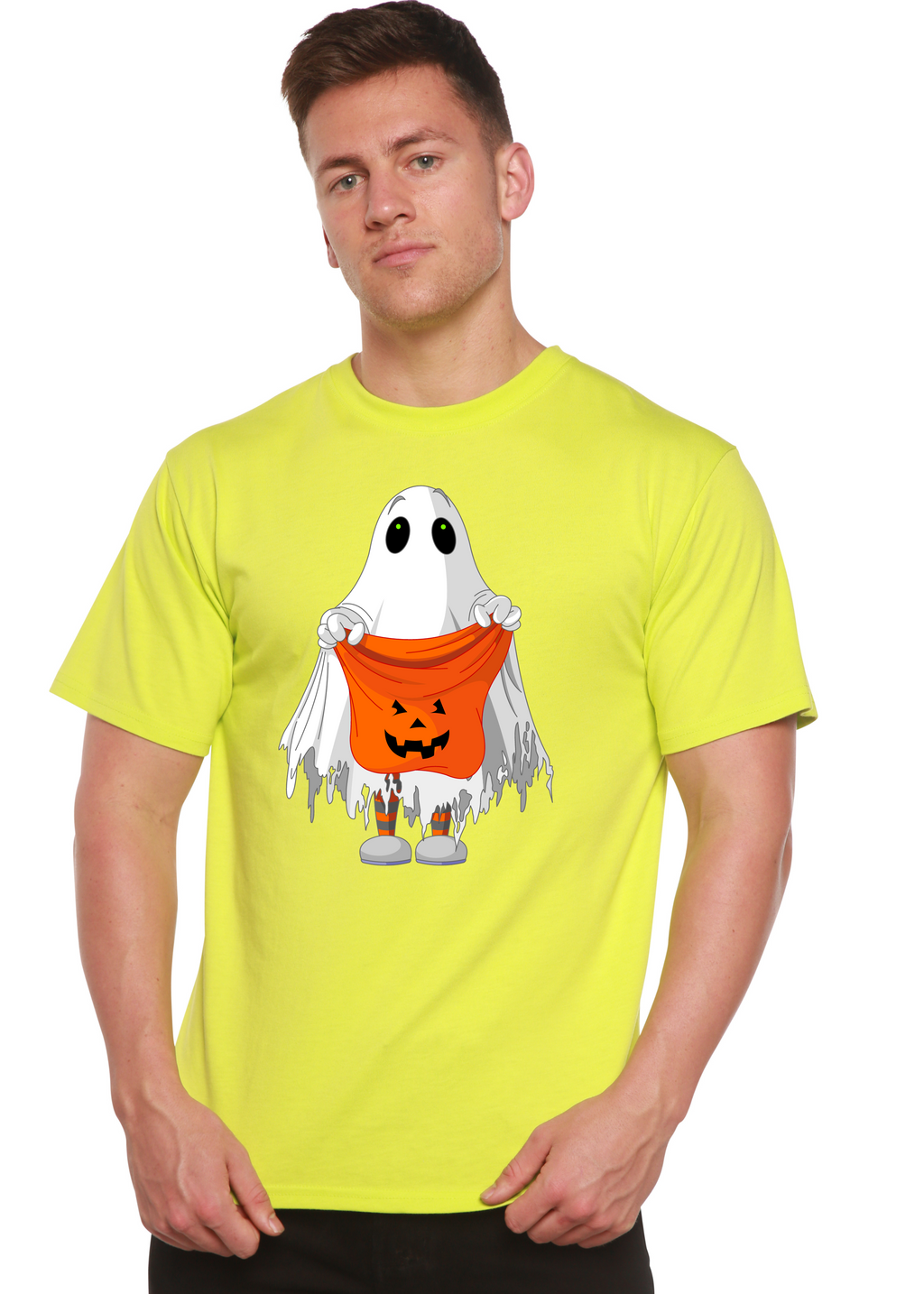 T-shirt graphique à manches courtes en bambou viscose/coton biologique motif Boo Halloween pour homme