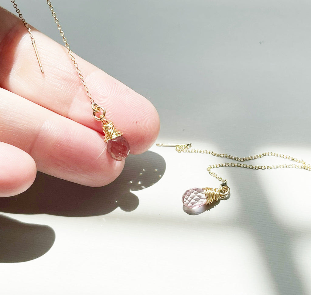 Morganite Threader Earrings – 14k Gold Filled Chain