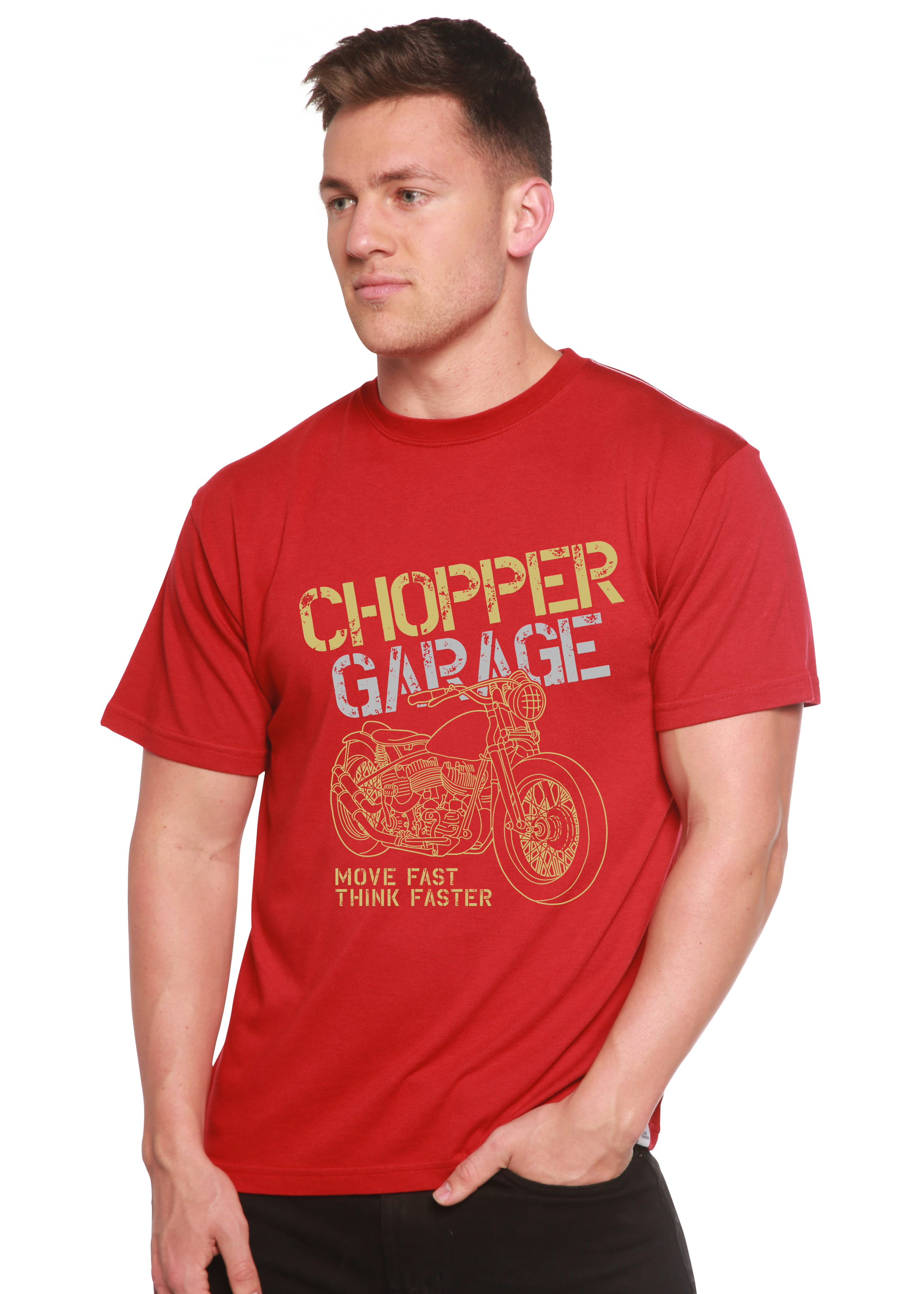 T-shirt graphique à manches courtes en viscose de bambou et coton biologique pour homme Chopper Garage