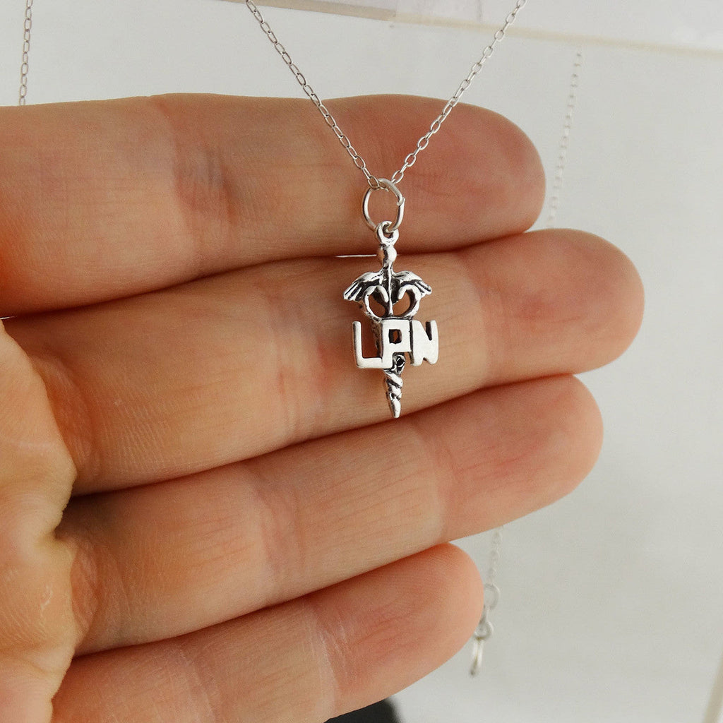 Collier Caducée IDE – Pendentif en argent sterling symbole médical sur chaîne de 40 cm