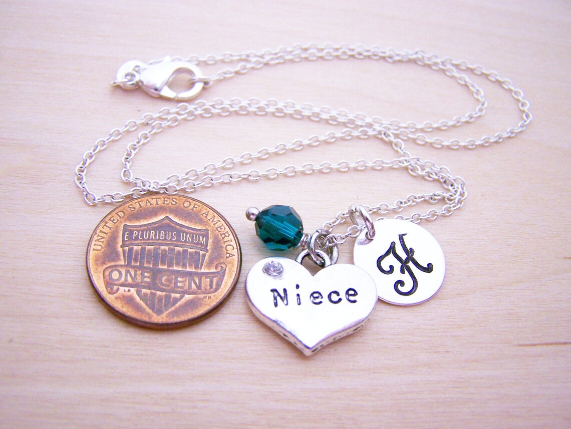 Collier pour nièce – Argent sterling avec pierre de naissance et breloque initiale