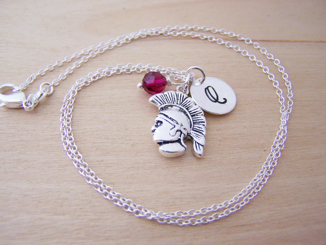 Collier spartiate personnalisé – Pendentif spartiate plaqué avec chaîne en argent sterling, pierre de naissance et initiale