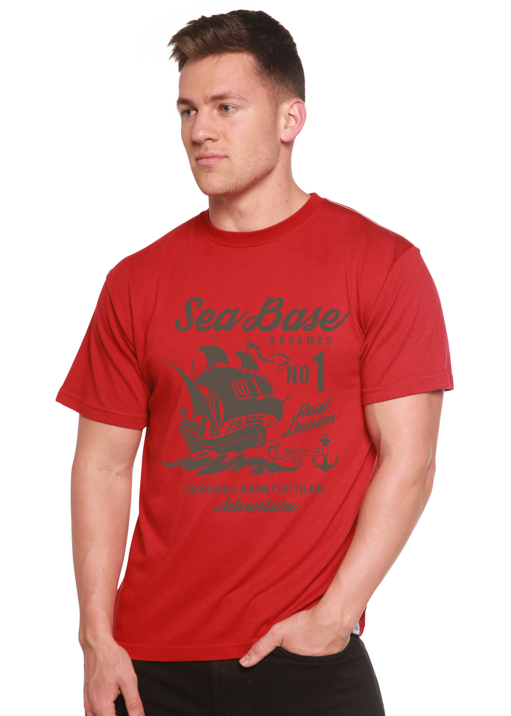 T-shirt à manches courtes Sea Base Spun Bamboo® en viscose de bambou/coton biologique pour homme avec motif graphique