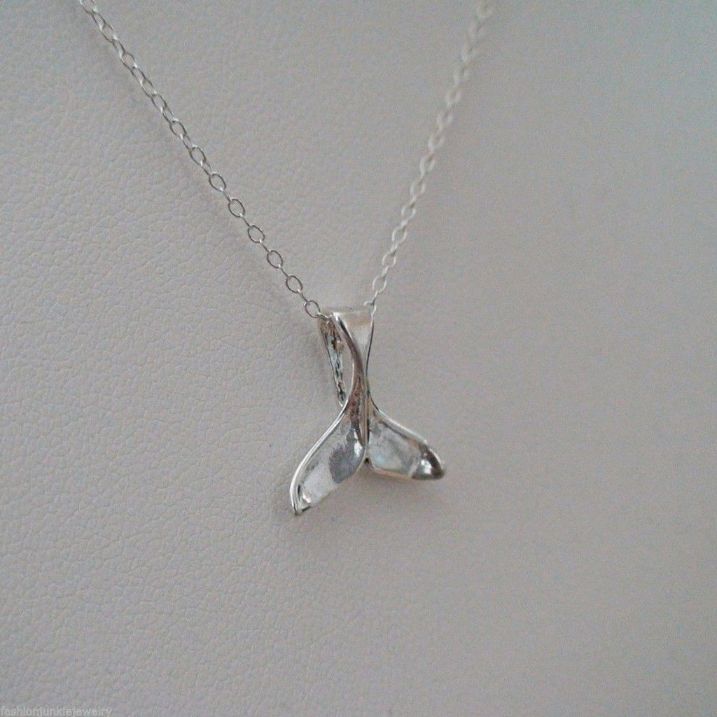 Sterling Silver Whale Tail Necklace – 15mm Pendant on 18" Chain