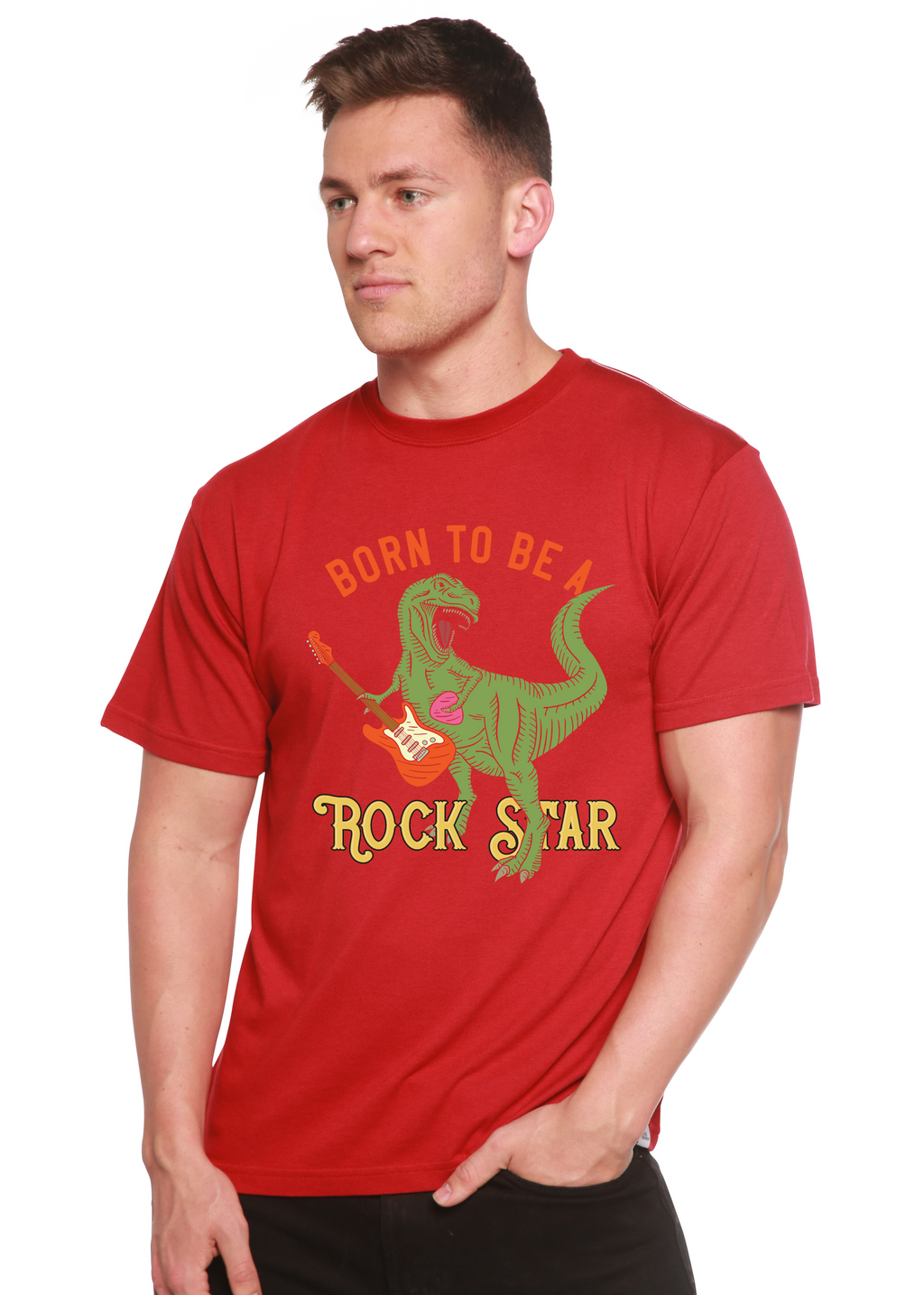 T-shirt graphique à manches courtes en viscose de bambou et coton biologique pour homme Born To Be A Rock Star