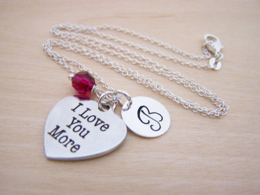 Collier "Je t'aime plus" – Argent sterling avec pierre de naissance et breloque initiale
