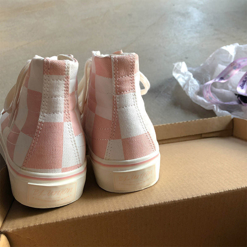 Baskets plates de luxe en toile rose pour femmes, nouvelles chaussures décontractées en toile de tennis et de basketball, baskets montantes tendance, chaussures de marche à enfiler, chaussures athlétiques pour la salle de sport, la course et le travail