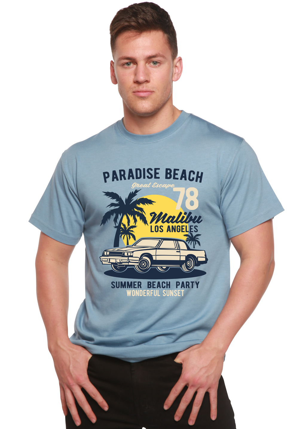 T-shirt à manches courtes et motif graphique pour homme en viscose de bambou/coton biologique Paradise Beach Spun Bamboo®