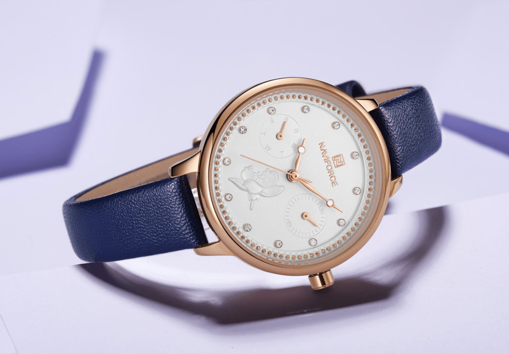Montre de luxe élégante pour femme avec double zircon et deux chronomètres jour et date