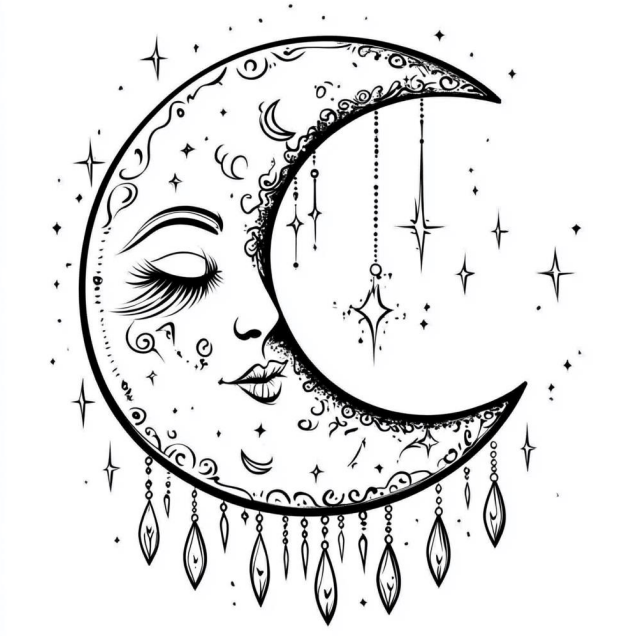 Livre de coloriage Lune Bohème – Téléchargement instantané de 52 pages