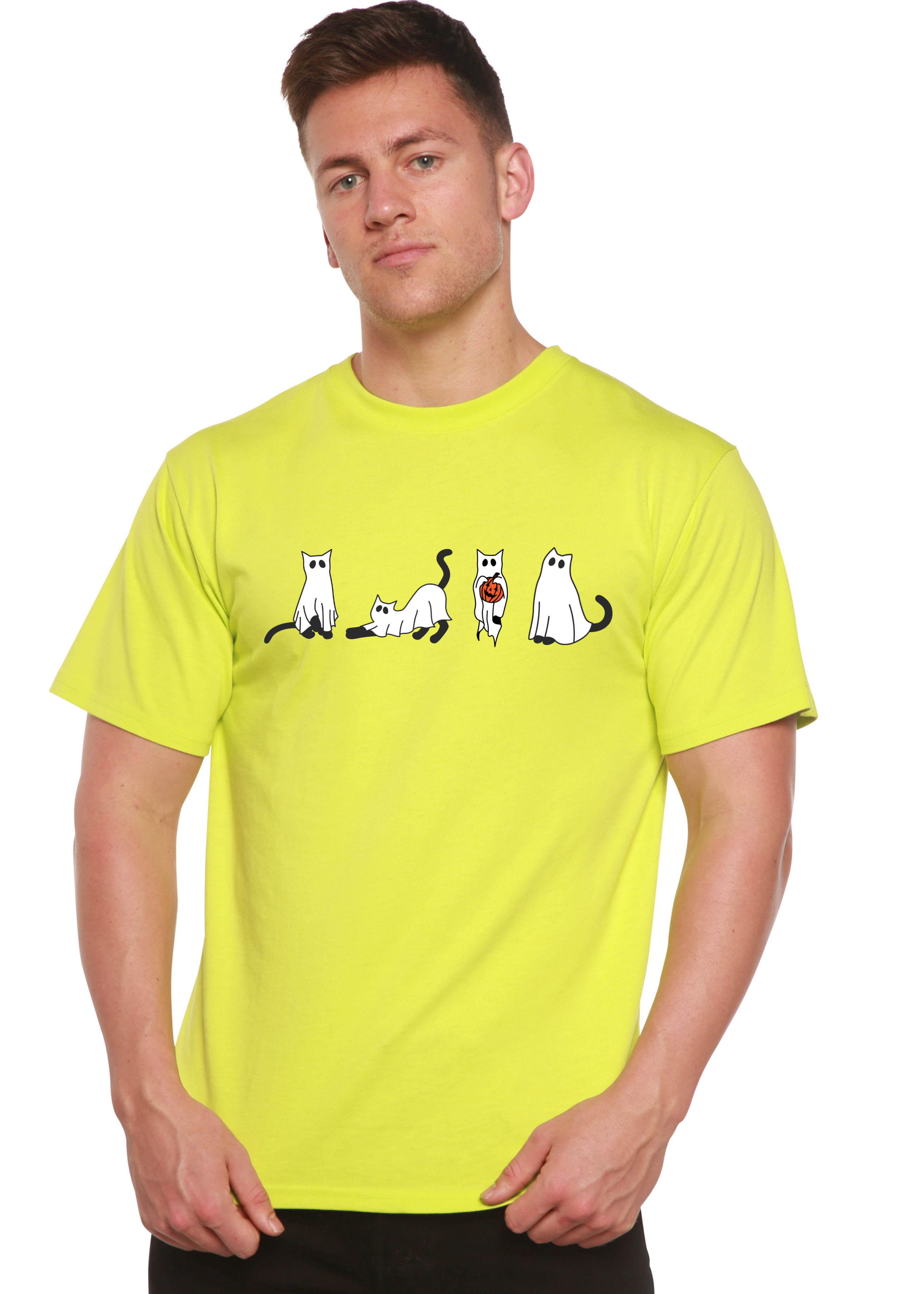 T-shirt graphique à manches courtes en viscose de bambou/coton biologique pour homme - Chats d'Halloween