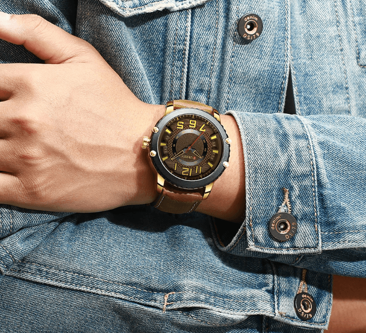 Montre Sport Étanche Homme Avec Bracelets en Cuir et Grands Chiffres Détails Design Unique Cadeau Parfait
