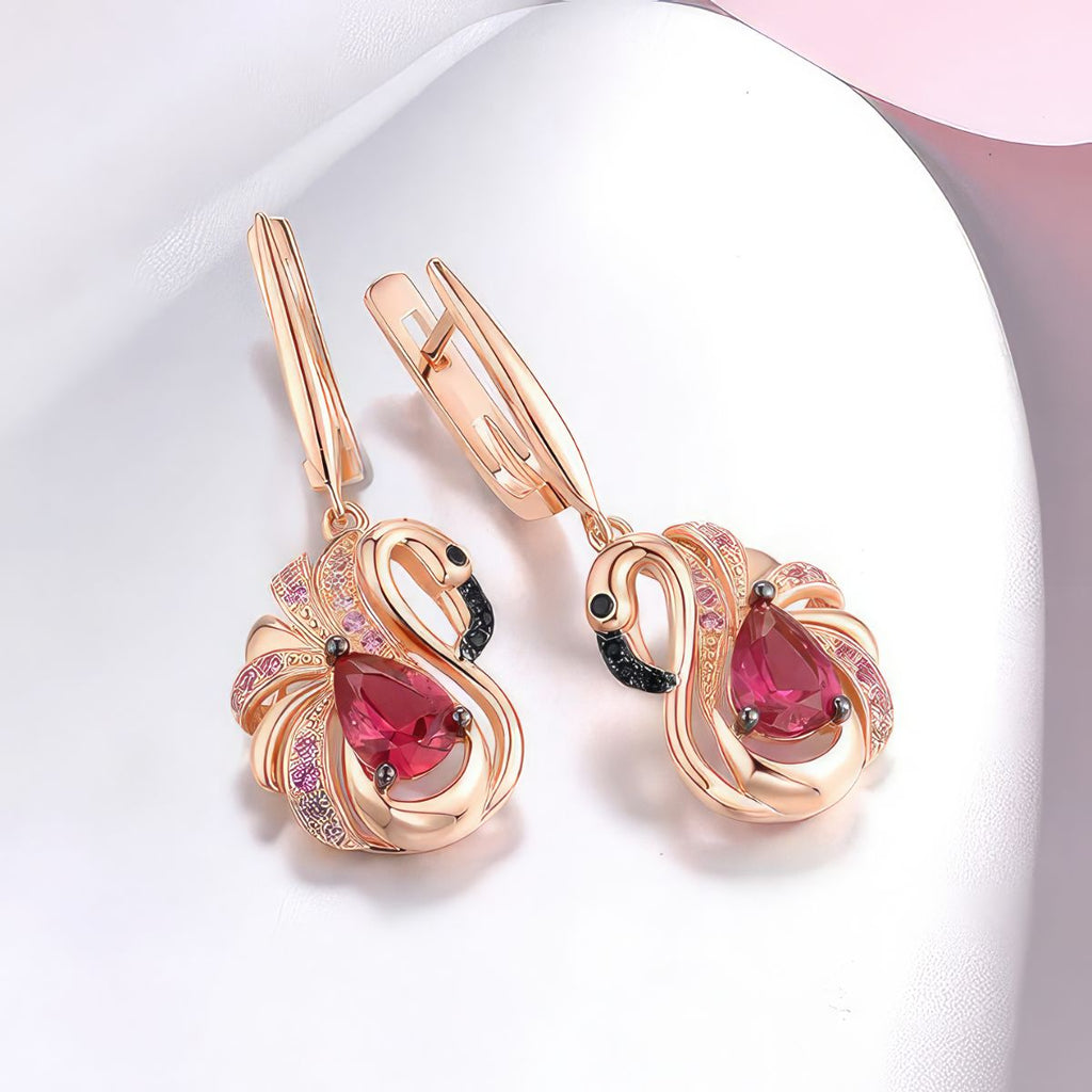 Boucles d'oreilles pendantes flamant rose en argent sterling