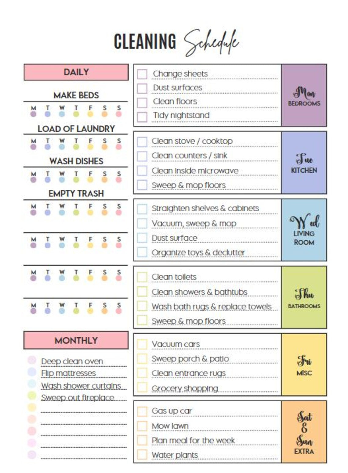 Organiseur de nettoyage TDAH | 50 pages imprimables et modifiables dans Canva
