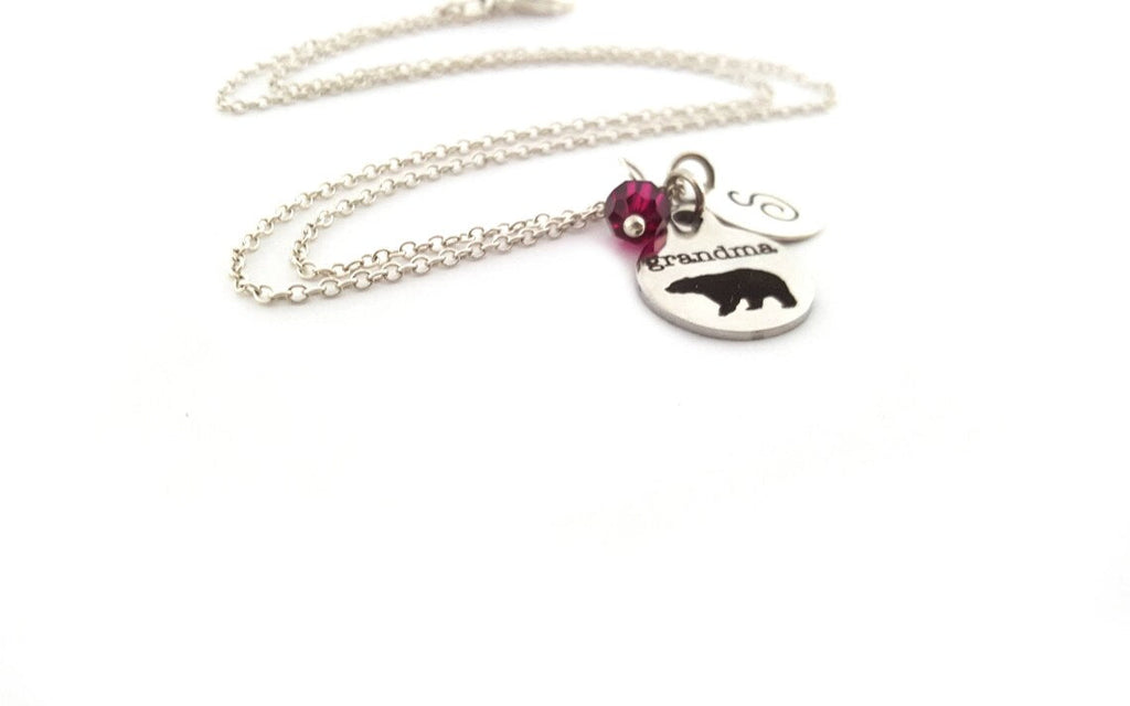 Collier Mamie Ourse – Argent sterling avec pierre de naissance et breloque initiale