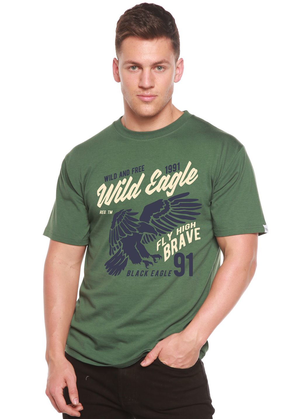 T-shirt graphique Wild Eagle Spun Bamboo® à manches courtes en viscose de bambou/coton biologique pour homme