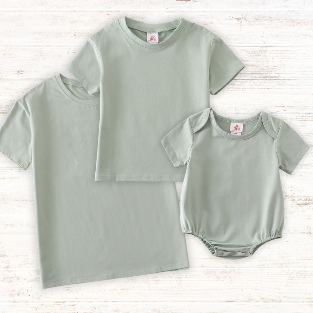 T-shirt basique vierge sauge Adulte Enfants et bébé bulle