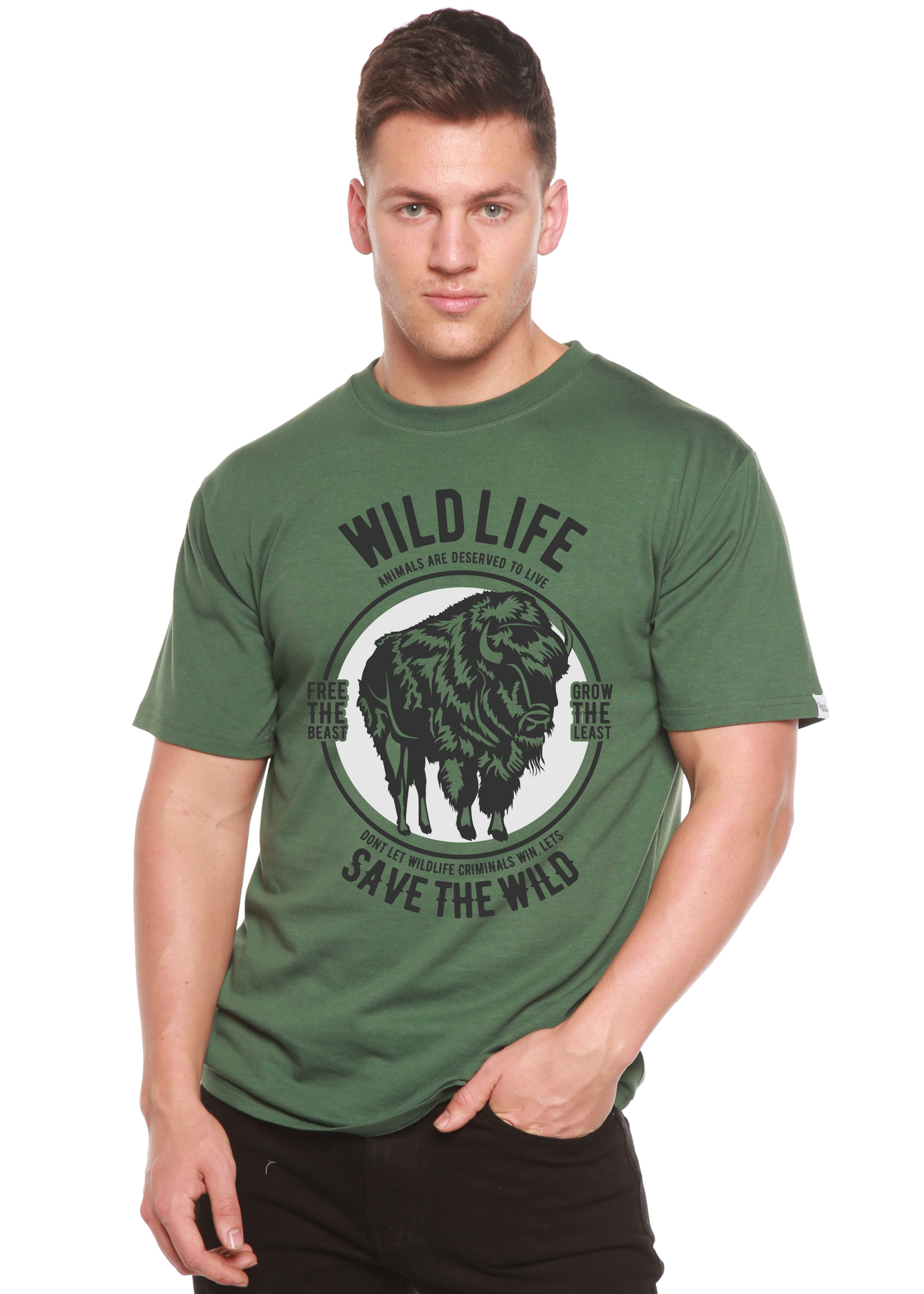T-shirt à manches courtes à motif en viscose de bambou/coton biologique Wild Life Spun Bamboo® pour homme