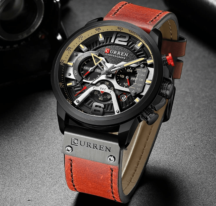 Montre Sport Homme Étanche Avec Bracelets en Cuir, Chronomètres et Grands Chiffres Détails Montres de Luxe Design Unique Excellent Cadeau