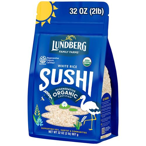 Riz pour Sushi Lundberg, Grains Courts Blancs Collants de Style Japonais, Certifié Biologique Régénérateur, 907 g